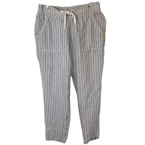 Athleta Womens Linen Ankle Pants 4 White Black Stripes Spring‎ Summer Casual